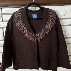 Lark Lane Med Western Blazer Cardigan Women's Wool Pockets Fringe Boho Cowgirl